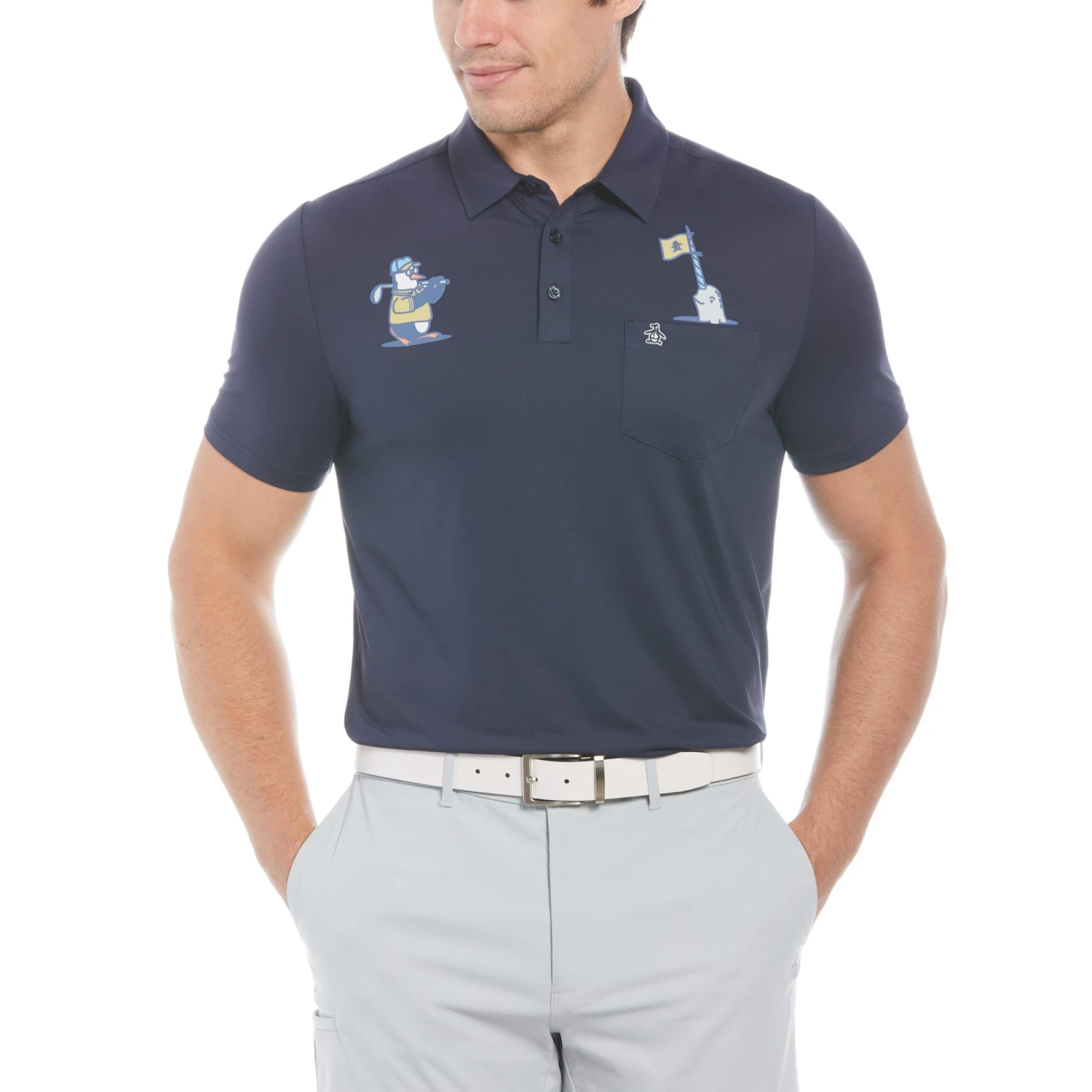Original Penguin Mixed Media Polar Pete Print Golf Polo Shirt 1 Original Penguin Mixed Media Polar Pete Print Golf Polo Shirt