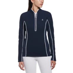 Original Penguin Women's Contrast Piping Quarter Zip Shirt